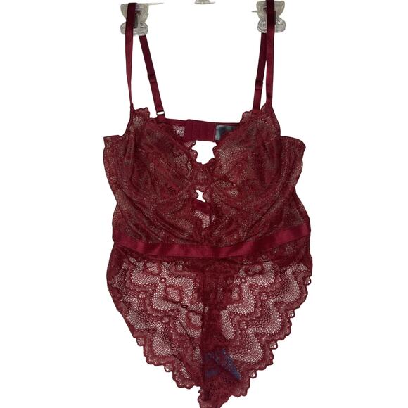 New Stunning Sexy ASOS Bodysuit Teddy Burgundy Satin Mesh Lace -US size 10-NWOT - Picture 2 of 6